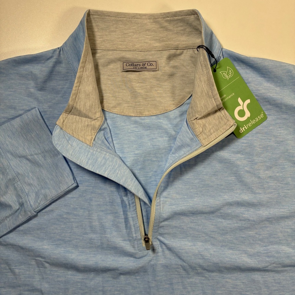 NEW Collars & Co. Quarter Zip Pullover 3XL Light Blue Drirelease Lyocell